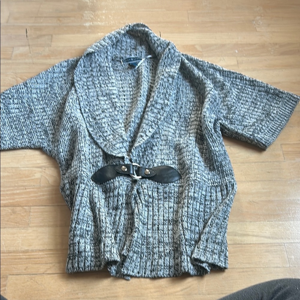 Karen Scott Gray Cardigan with Shawl Collar and Textured Knit